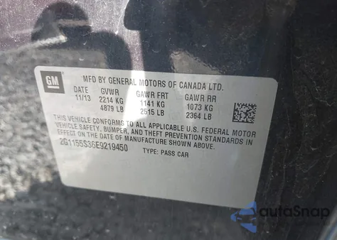 2014 Chevrolet Impala 2Lz из США, поврежденный, VIN 2G1155S36E9219450